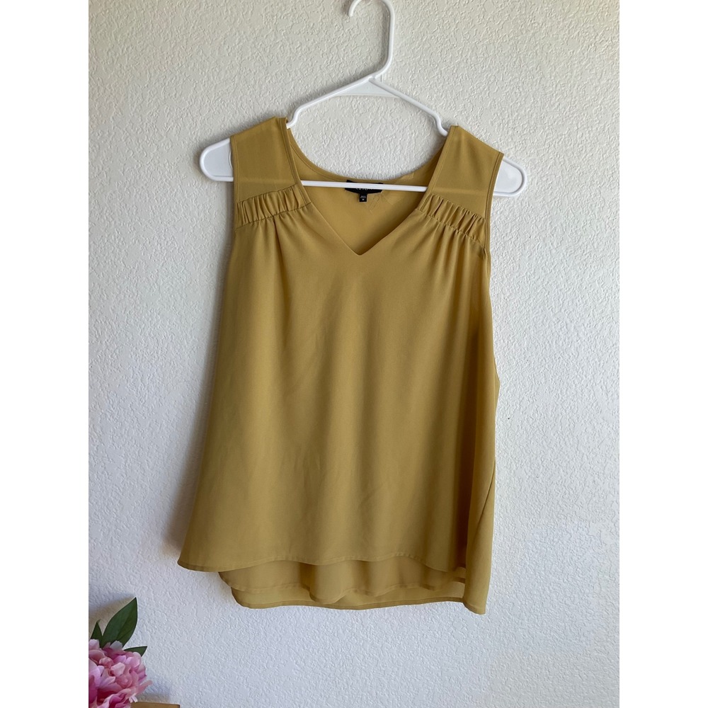 Pleione Mustard Yellow Sleeveless V-Neck Pleated Blouse Top‎ Medium
